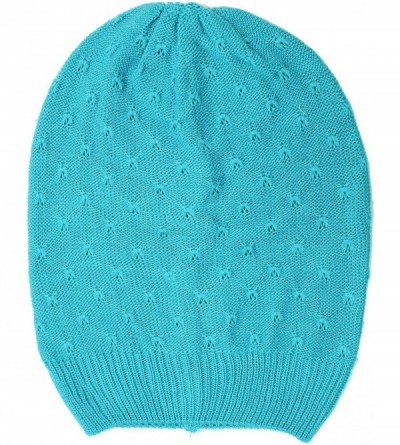 Skullies & Beanies Fashion Lightweight Slouchy Beanie Knit Hat Eyelet Pattern - Aqua - C012CQG6NM1 $8.02