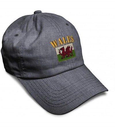 Baseball Caps Soft Baseball Cap Wales Flag Embroidery Dad Hats for Men & Women Buckle Closure - Dark Denim - C118YSU7234 $27.26