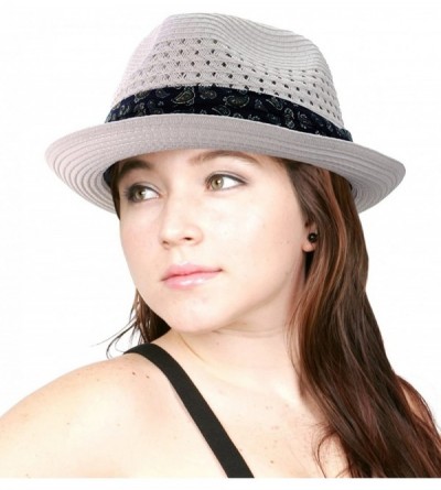 Fedoras Solid Color Straw Woven Paisley Band Vented Unisex Fedora Hat - White - CW11Y7EKNCH $14.86