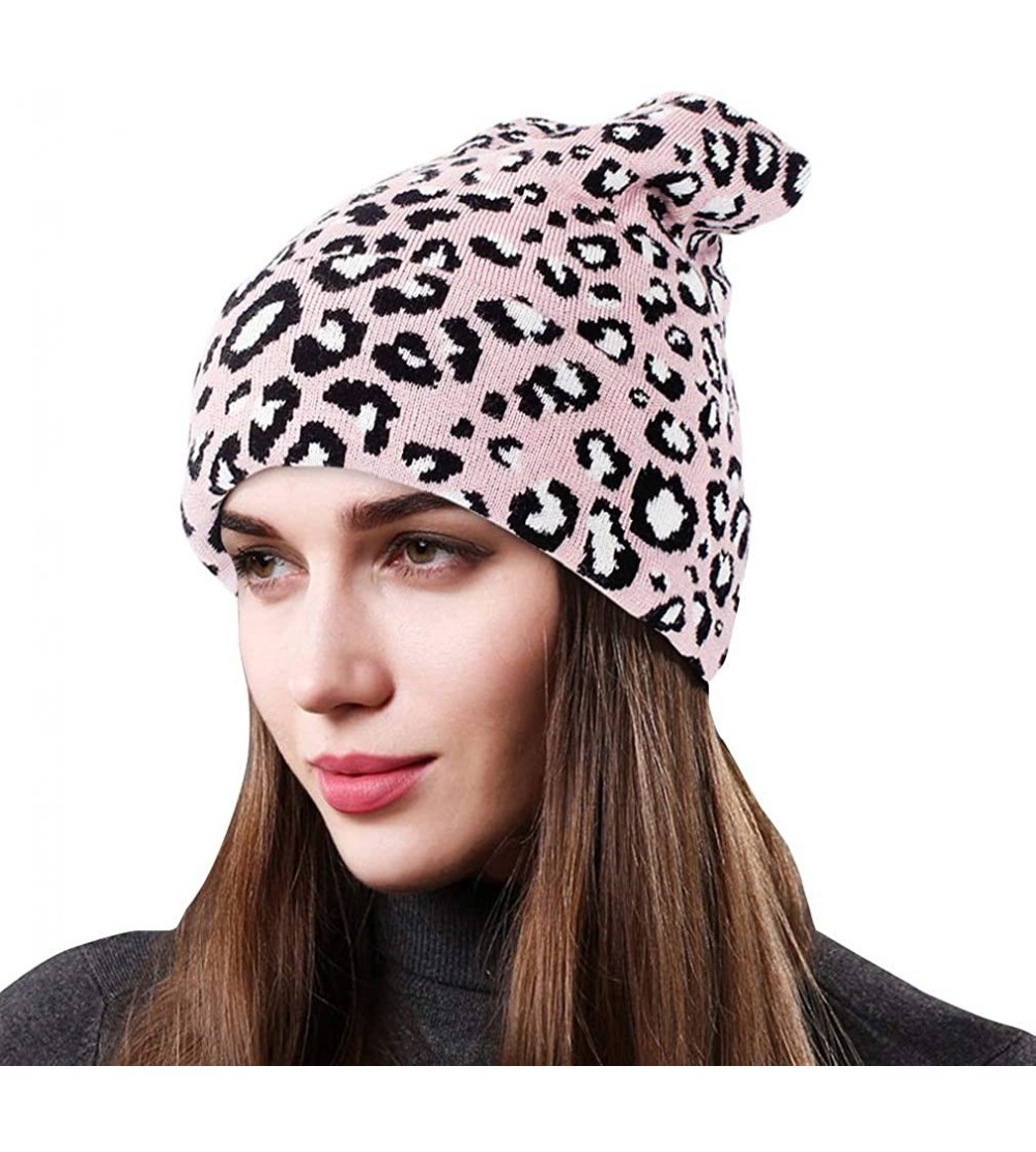 Skullies & Beanies Winter Beanie Hats for Womens Slouchy Leopard Animal Knit Skull Cap Vintage Cheetah Print Head Cover - C-p...