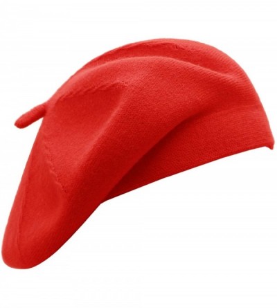 Berets French Beret Hat-Reversible Solid Color Cashmere Beret Cap for Womens Girls Lady Adults - Red1 - CM18KGIGT97 $29.84