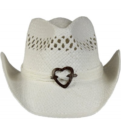 Cowboy Hats Vented Straw Cowboy Hat w/Wood Heart Band -Shapeable Cowgirl Western - White - CH18C0QIQ9N $18.77