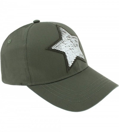 Baseball Caps Ladies Solid PU Baseball Hat - Olive Star - CZ18LZUKSXS $17.85