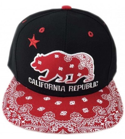Baseball Caps California Republic Cali Bear Cap Hat Snapback with Paisley Bandana Print - Black Red - CH182G9CR8W $15.43