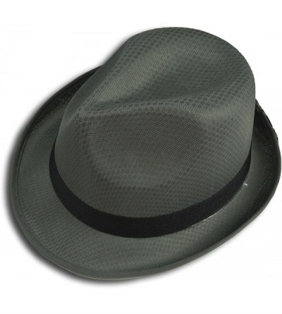 Sun Hats Fedora Hat Fashion Unisex Trilby Cap Summer Beach Sun Straw Panama - Dark Grey - CK11KYTFOJ1 $18.44