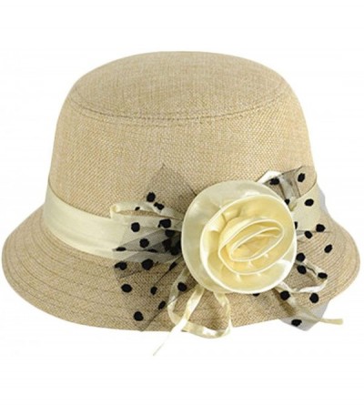 Fedoras Women's Retro Ribbon Flower Bow Solid Color Fedora Bowler Hat Caps - D - C811AUG42EZ $17.61