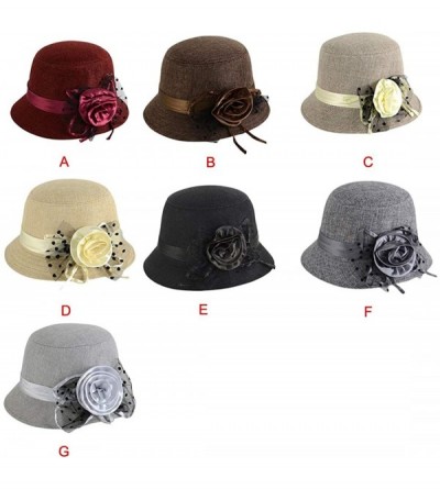 Fedoras Women's Retro Ribbon Flower Bow Solid Color Fedora Bowler Hat Caps - D - C811AUG42EZ $8.92