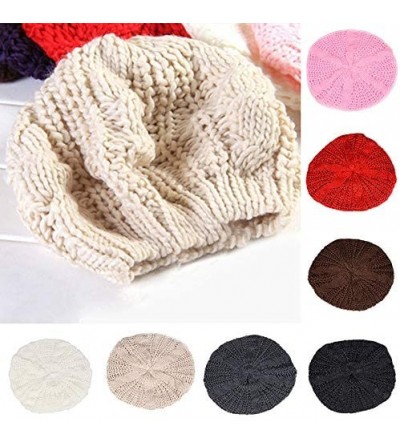 Berets Women Ladies Beret Beanie Hat Winter Knitted Crochet Slouchy Knit Baggy Ski Cap Outdoor - Beige - C918ZEH43S8 $12.57
