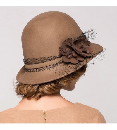 Fedoras Women's Wool Felt Bowler Hat - Camel - CT128NIYARF $41.69