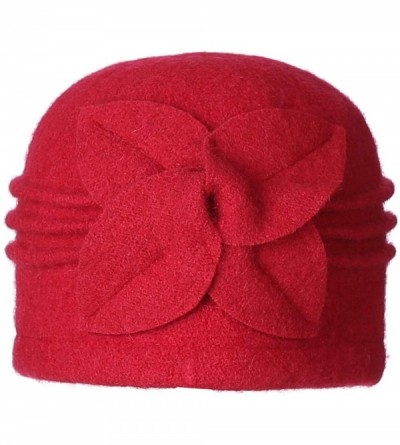 Bucket Hats Women's 100% Wool Flower Warm Cloche Bucket Hat Slouch Wrinkled Beanie Cap Crushable - Wine Red - C518KC7ZI5S $13.02