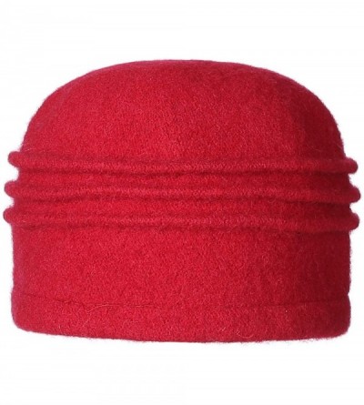Bucket Hats Women's 100% Wool Flower Warm Cloche Bucket Hat Slouch Wrinkled Beanie Cap Crushable - Wine Red - C518KC7ZI5S $13.02