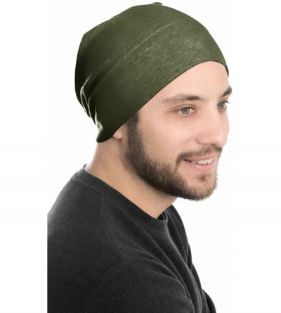 Skullies & Beanies Mens Relaxed Beanie - 100% Cotton Beanie Hats for Guys - Olive - CW184GXRRZA $17.69