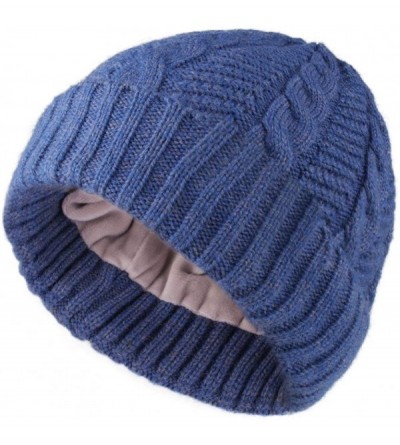 Skullies & Beanies Beanie Hat for Men Women Cuffed Winter Hats Cable Knit Warm Fleece Lining Skull Cap - Blue - CF18WG5YZA9 $...
