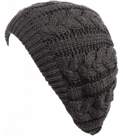 Berets Women's Warm Soft Plain Color Urban Boho Slouch Winter Cable Knitted Beret Hat Skull Hat - Charcoal - CF1936ETA0X $27.59