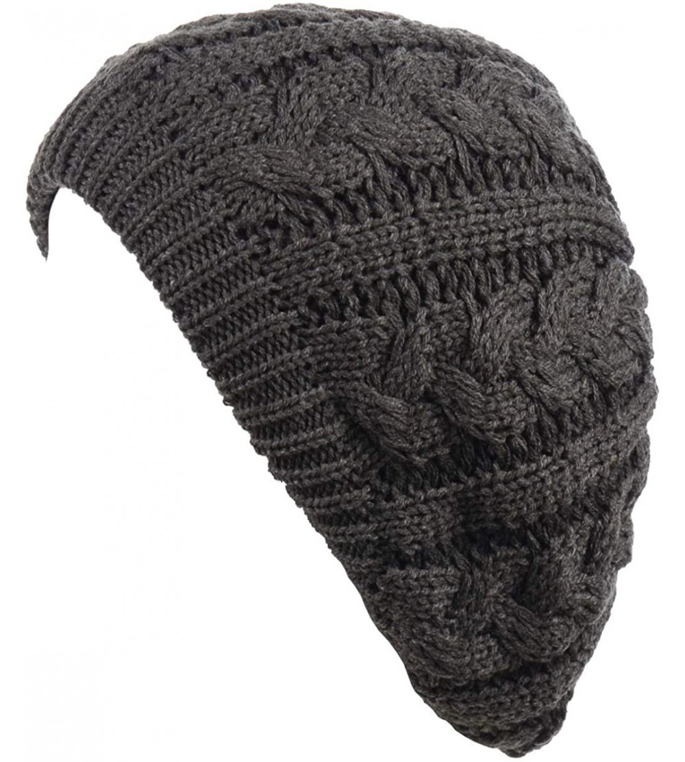 Berets Women's Warm Soft Plain Color Urban Boho Slouch Winter Cable Knitted Beret Hat Skull Hat - Charcoal - CF1936ETA0X $14.88