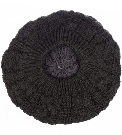 Berets Women's Warm Soft Plain Color Urban Boho Slouch Winter Cable Knitted Beret Hat Skull Hat - Charcoal - CF1936ETA0X $14.88