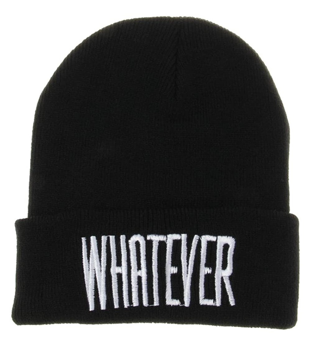 Newsboy Caps Unisex Winter Whatever Letter Print Beanie Hat Fashion Skull Cap - Black - C718LH0E0LX $10.80
