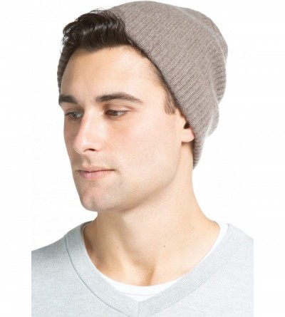 Skullies & Beanies Men's 100% Pure Cashmere Ribbed Cuffed Hat Ultra Plush - Cappuccino - CF12MARFYIE $33.23