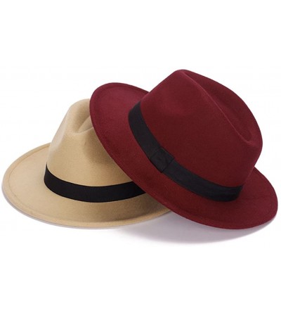 Fedoras Wide Brim Jazz Hat Women's Vintage Fedora Hats British Style - Brown - CH12NRSWNNK $28.24