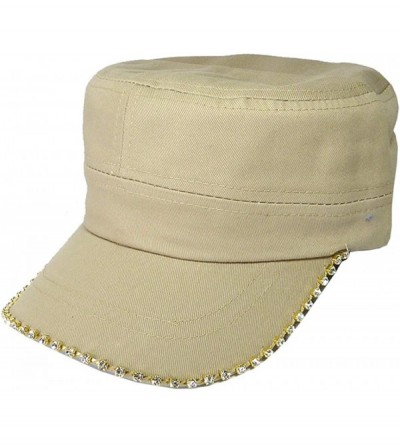 Baseball Caps Women's Military Cadet Army Cap Hat with Bling -Rhinestone Crystals on Brim - Khaki - CY18SZZ5E5Y $13.31