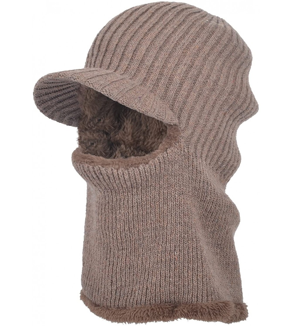 Visors Winter Outdoor Solid Knit Visor Beanie Hat with Neckerchief Fleece Lined Knit Cap - Khaki - C11896UOC4N $18.21