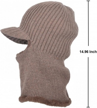 Visors Winter Outdoor Solid Knit Visor Beanie Hat with Neckerchief Fleece Lined Knit Cap - Khaki - C11896UOC4N $18.21