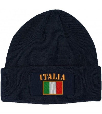 Skullies & Beanies Patch Beanie for Men & Women Italia Flag Embroidery Skull Cap Hats 1 Size - Navy - C618ZOREK3Q $17.05