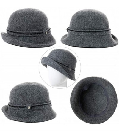 Fedoras Womens Wool Blend Winter Bucket 1920s Vintage Derby Hat Fedora Round Fall Bowler 55-59cm - 00090-grey - CH18YKZRK96 $...