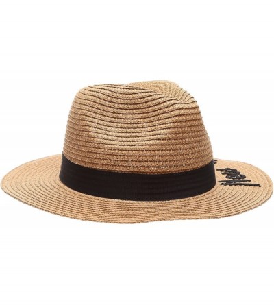 Sun Hats Summer Panama Straw Embroidered New York Quote Wide Brim Sun Beach Hat - Brown - CF17YLLA694 $9.18