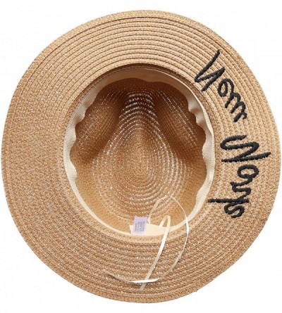 Sun Hats Summer Panama Straw Embroidered New York Quote Wide Brim Sun Beach Hat - Brown - CF17YLLA694 $9.18
