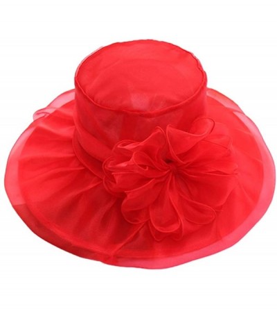 Sun Hats Womens Kentucky Derby Hat Wide Brim Flounce Cocktail Tea Party Bridal Dress Church Hat - Red - C318RC330E3 $11.87