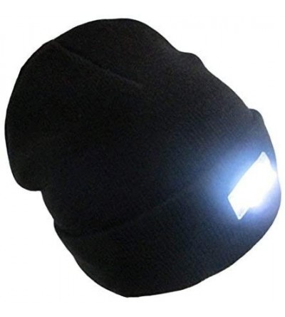 Skullies & Beanies Mens Winter 5 lED Lights Lighted Night Fishing Knitt Beanie Hat Cap Roll-up Brim - Biege - CD1298505QN $7.50