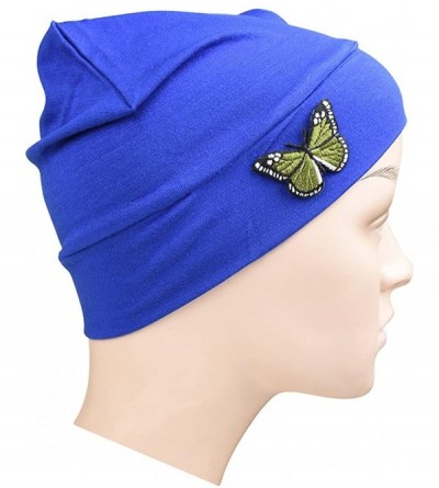 Skullies & Beanies Ladies Chemo Hat with Green Butterfly Bling - Royal Blue - C412NT28Q55 $17.12