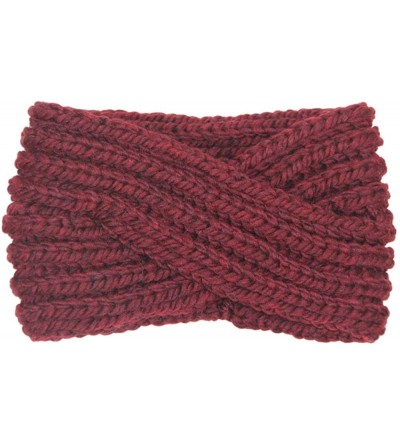Cold Weather Headbands Women's Winter Knitted Headband Ear Warmer Head Wrap (Flower/Twisted/Checkered) - Burgundy - CR18HD5ZQ...