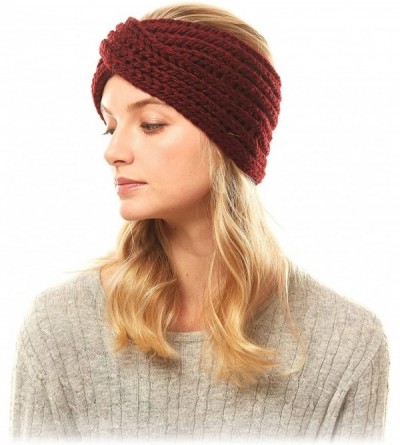 Cold Weather Headbands Women's Winter Knitted Headband Ear Warmer Head Wrap (Flower/Twisted/Checkered) - Burgundy - CR18HD5ZQ...