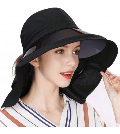 Sun Hats Womens Summer Flap Cover Cap Cotton UPF 50+ Sun Shade Hat with Neck Cord - 00018_black - C718SUHW279 $51.04