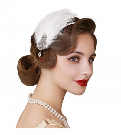 Headbands 1920s Feather Headpiece Flapper Headband- Roaring 20s Hair Accessories Great Gatsby Hair Clip White - White - CH18W...