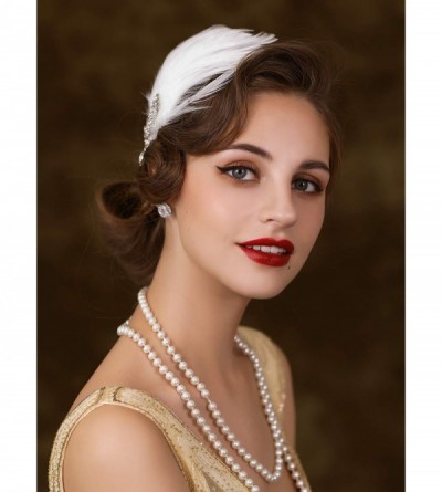 Headbands 1920s Feather Headpiece Flapper Headband- Roaring 20s Hair Accessories Great Gatsby Hair Clip White - White - CH18W...
