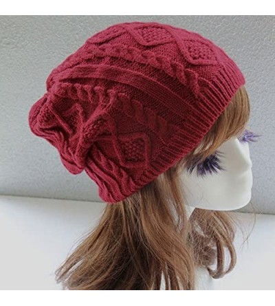 Skullies & Beanies Unisex Mens Womens Knitted Wool Winter Oversized Slouchy Warm Beanie Hat Cap - Red - CQ12MA7VRYJ $26.77