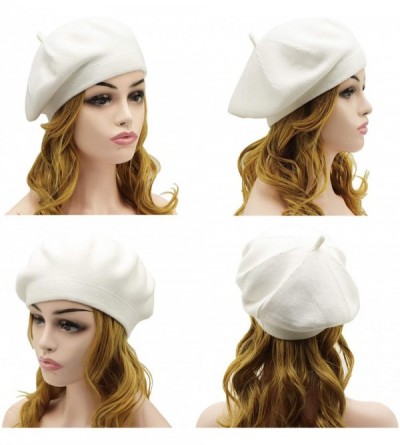 Berets French Beret Hat-Reversible Solid Color Cashmere Beret Cap for Womens Girls Lady Adults - White1 - CW18KGEX2I3 $12.12