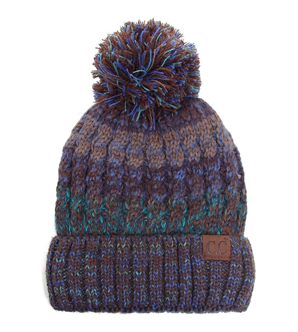 Skullies & Beanies Unisex Cuffed Multi Color with Warm Lining Interior Pom Pom Skull Beanie Hat - Teal - CT18I522QAY $22.65