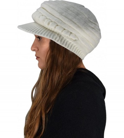 Visors Winter Warm Double Layer Crochet Knit Hat Beanie Slouchy with Visor - White Black - CK12NH7G94F $15.21