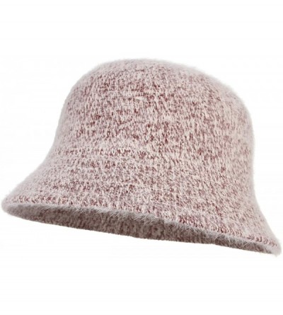 Bucket Hats Women Solid Angora Crochet Bucket Hat Vintage Wide Brim Cloche Hat - Purplish - CF18IG04OZT $9.61