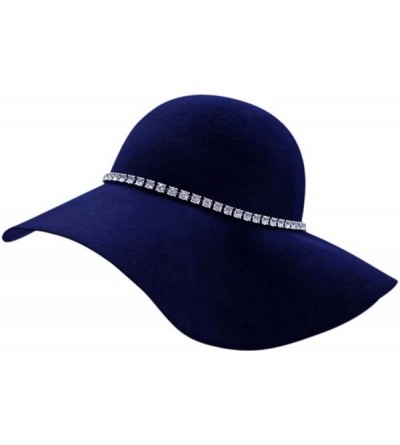 Sun Hats Wool Floppy Hat with Rhinestone Hat Band - Navy Blue - CP128O8T81N $34.35