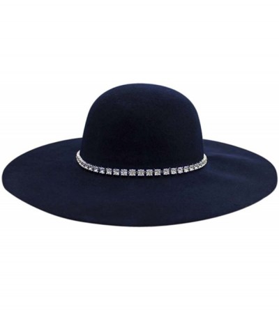 Sun Hats Wool Floppy Hat with Rhinestone Hat Band - Navy Blue - CP128O8T81N $34.35