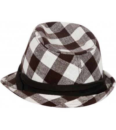 Fedoras Plain Fedora Fashion Hat - Plaid Brown & White - CT112IYCBLT $13.62