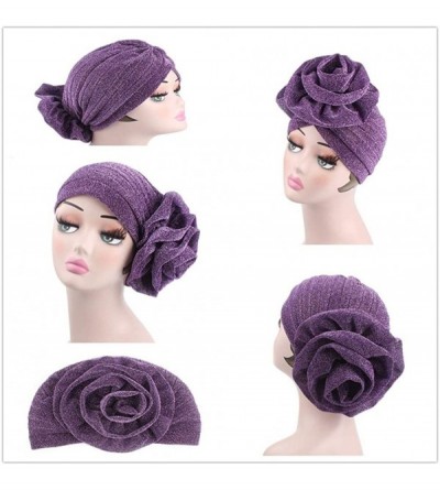 Skullies & Beanies Luxury Stretchable Glitter Turbans Flower Chemo Beanie Headwear Hat Caps Hair Loss Turban for Women - Navy...