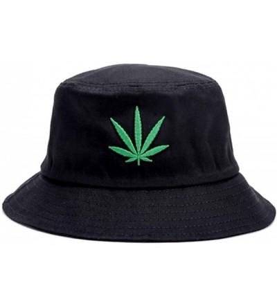 Bucket Hats Weed-Marijuana Embroidered Cotton Bucket Hat - Unisex UV Protection Sun Hat - Black - CW1928NMKDN $10.42