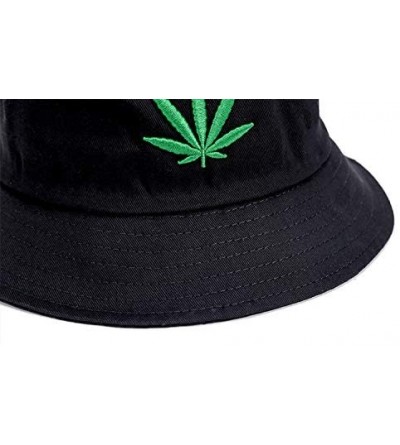 Bucket Hats Weed-Marijuana Embroidered Cotton Bucket Hat - Unisex UV Protection Sun Hat - Black - CW1928NMKDN $10.42