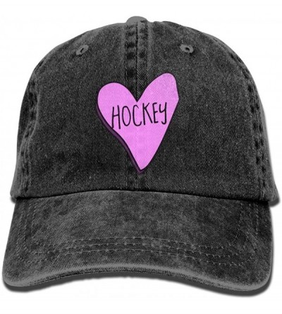 Baseball Caps Men's/Women's Hockey Heart Cotton Denim Baseball Cap Adjustable Trucker Cap - Black - CF18IG3GI88 $9.76